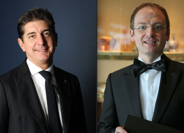 A sinistra Nicola Dell'Agnolo, Direttore di Sala de &quot;Il Luogo di Aimo e Nadia&quot;, due stelle Michelin di Milano; a destra Simone Pinoli, Restaurant Manager de “La Pergola” di Roma dello Chef tre stelle Michelin Heinz Beck