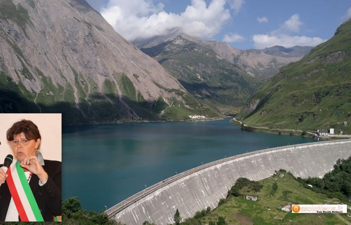 La diga di Morasco e nel riquadro il sindaco Bruna Papa