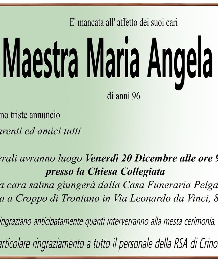 Maestra Maria Angela Farina di anni 96
