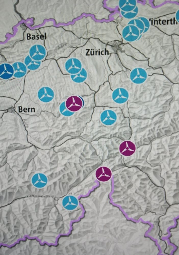 La distribuzione degli impianti eolici sul territorio  svizzero