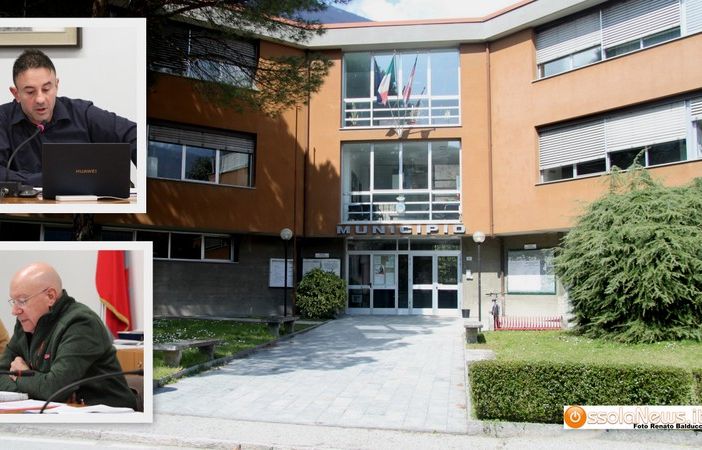 Foto: il municipio di Villadossola, nel riquadro l'assessore Stefano Cittadino e il capogruppo di minoranza Mauro Ferrari