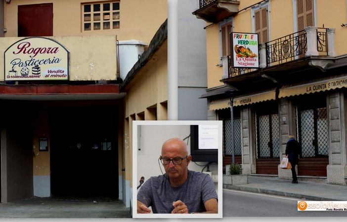 Foto: un paio di negozi chiusi a Villadossola, nel riquadro l'assessore Maurzio Gianola