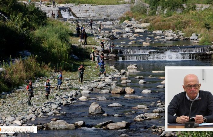 Foto: il torrente Ovesca, nel riquadro l'assessore Maurizio Gianola
