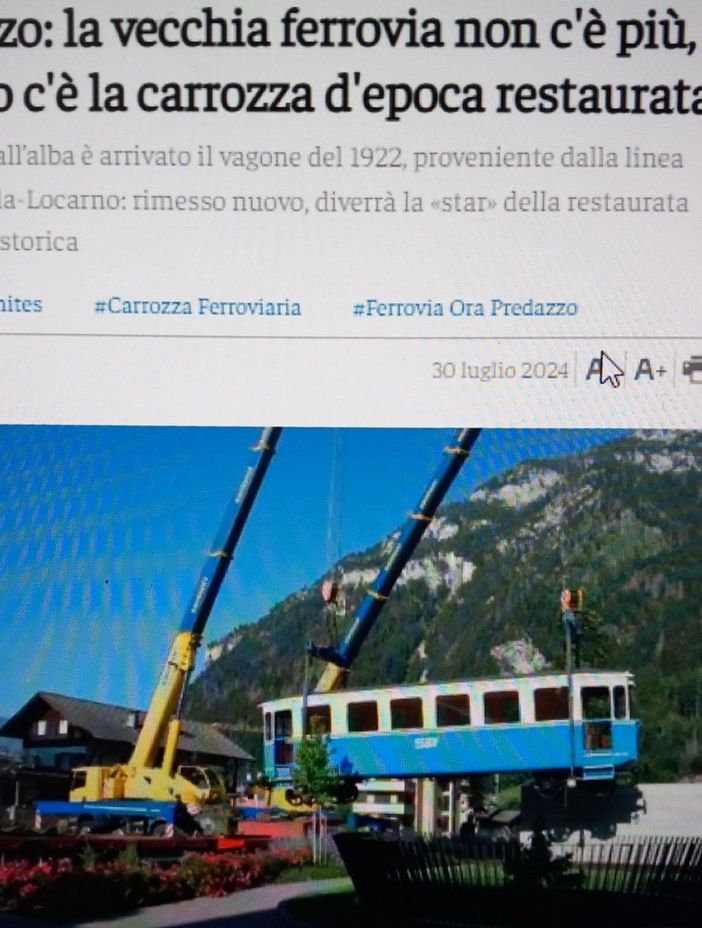 Finisce in Trentino una storica carrozza della Vigezzina