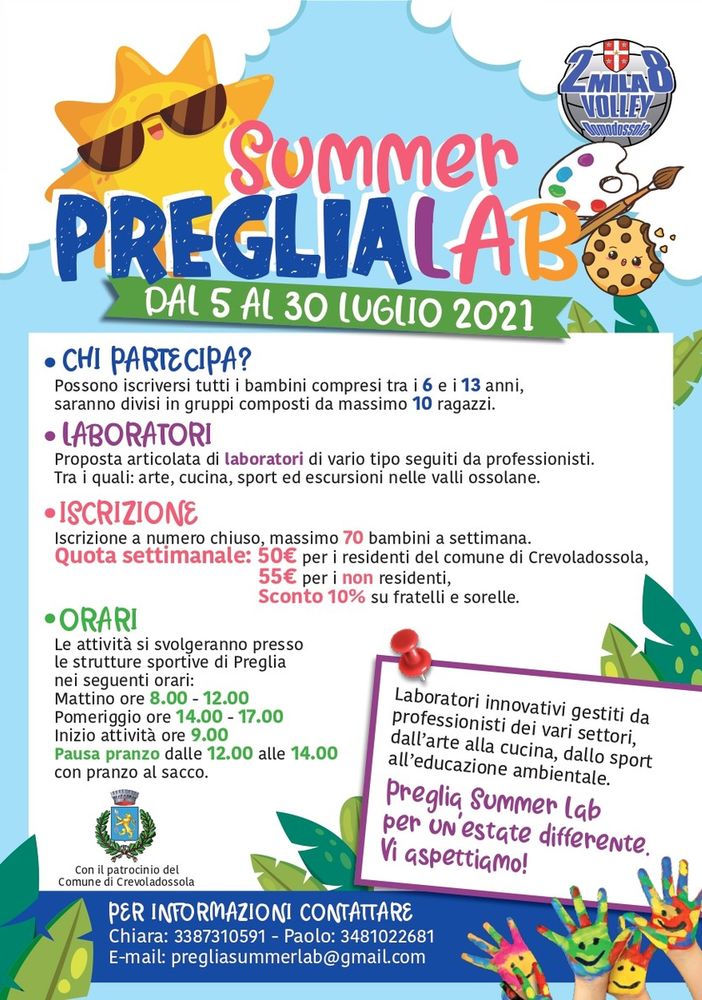A Crevola tornano i Centri estivi comunali con il ‘Preglia Summer Lab’