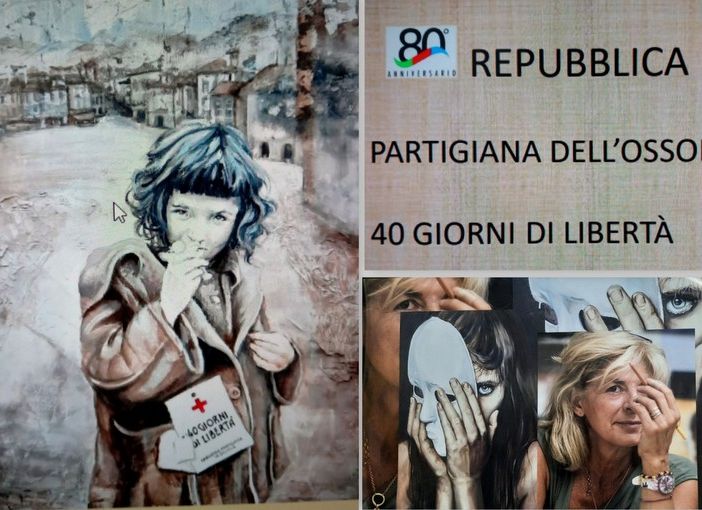 L'immagine del manifesto e a fianco l'artista Patrazia Pollato