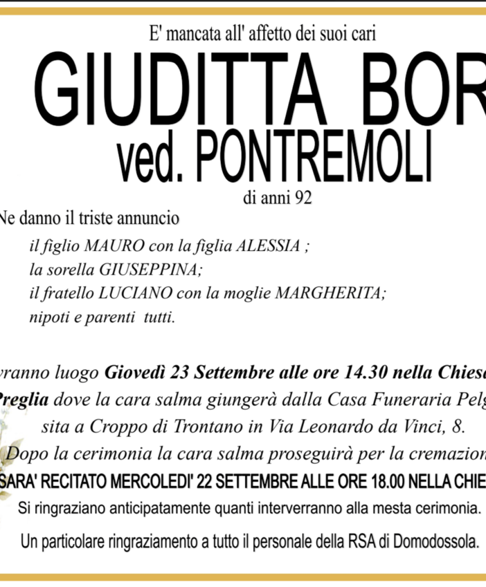 Giuditta Borlini ved. Pontremoli di anni 92