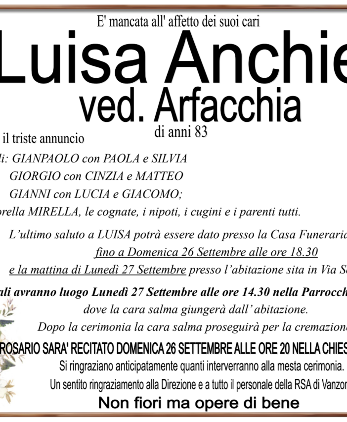Luisa Anchieri ved Arfracchia di anni 83