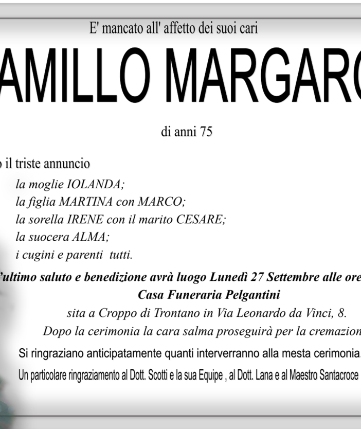 Camillo Margaroli di anni 75