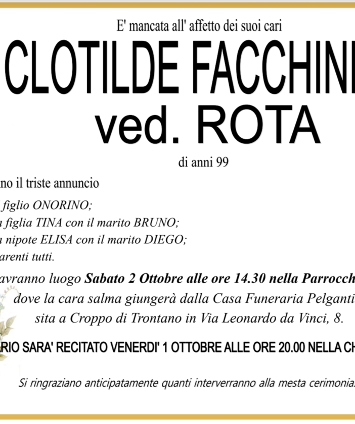 Clotilde Facchinetti ved. Rota di anni 99