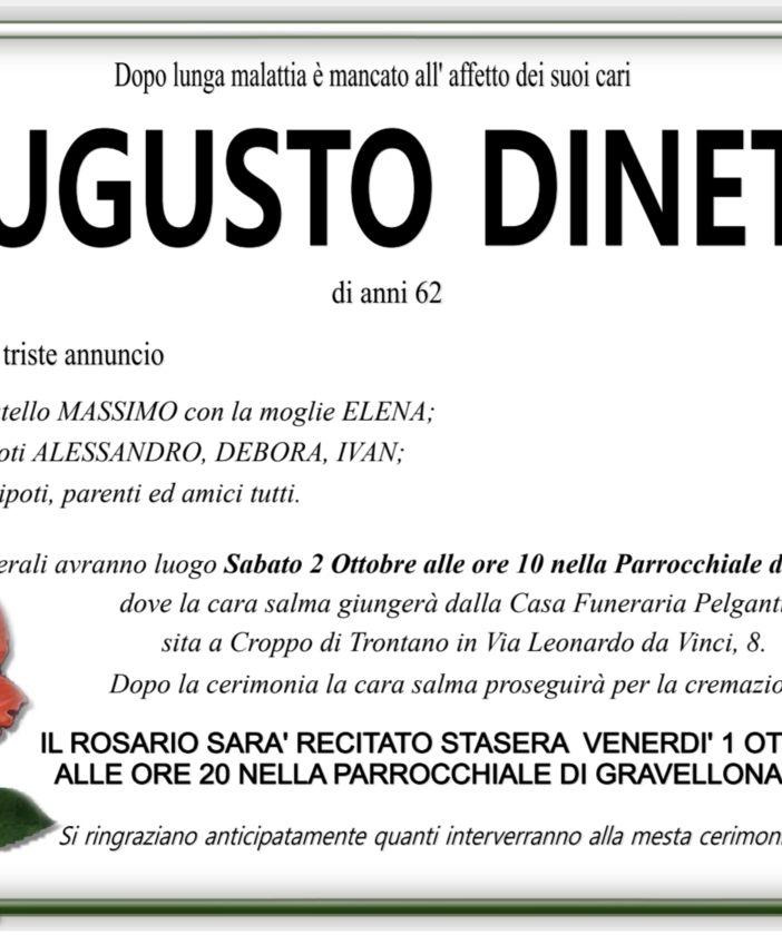 Augusto Dinetti di anni 62