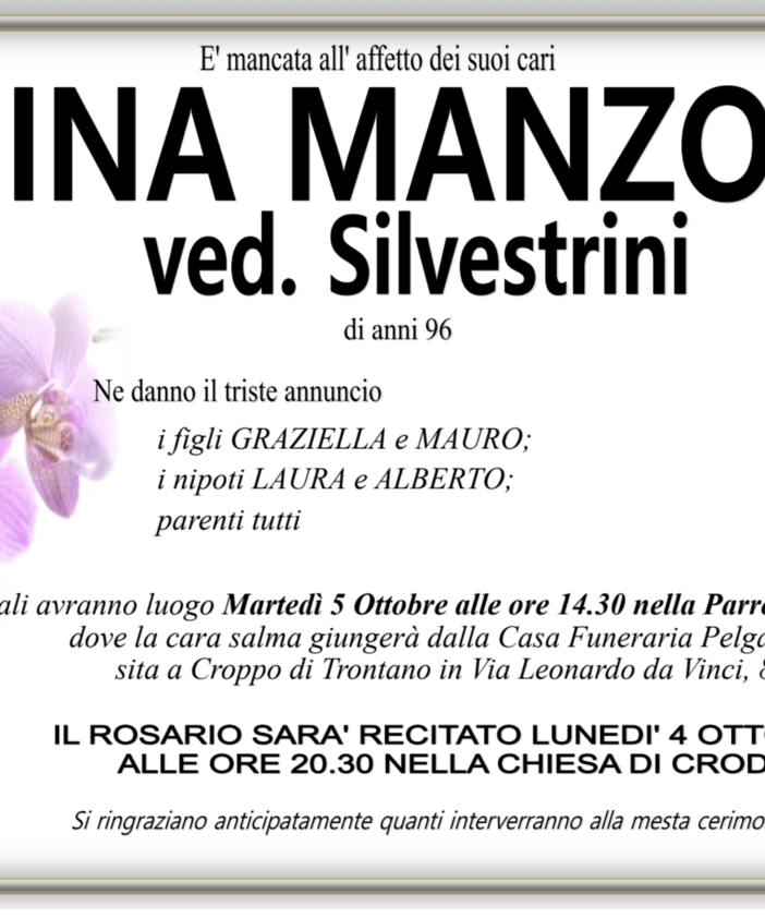 Giuseppe Manzoli ved. Silvestrini di anni96
