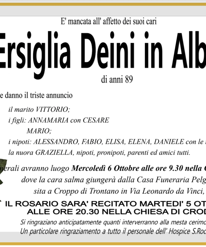 Ersiglia Deini in Alberti di anni 89