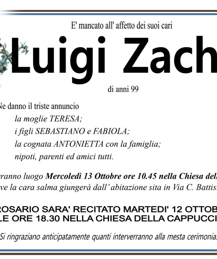 Luigi Zacheo di anni 99