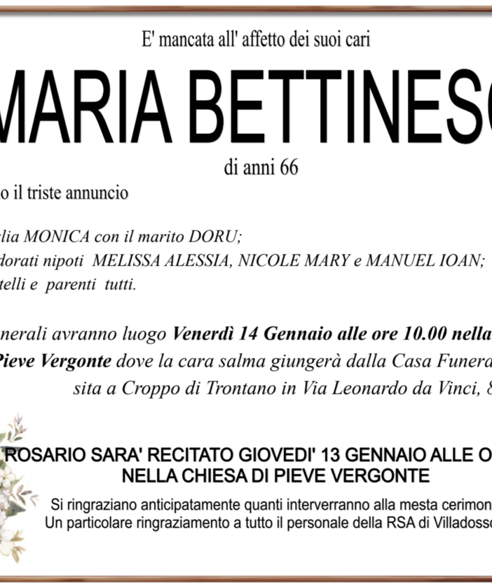 Maria Bettineschi di anni 66