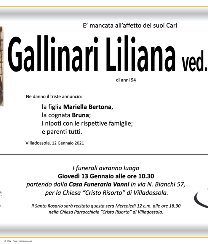 Gallinari Liliana ved. Bertona di anni 94