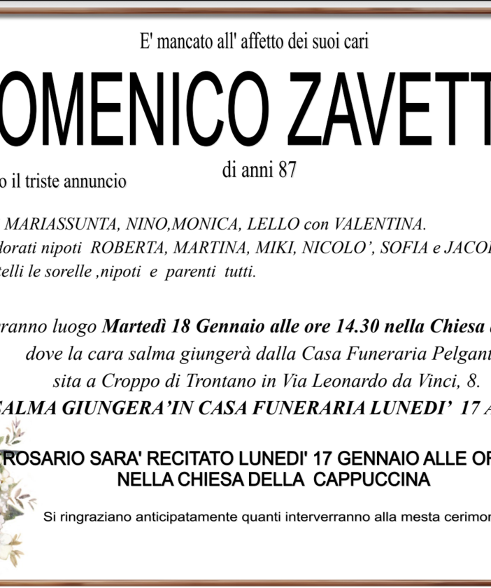Domenico Zavettieri di anni 87