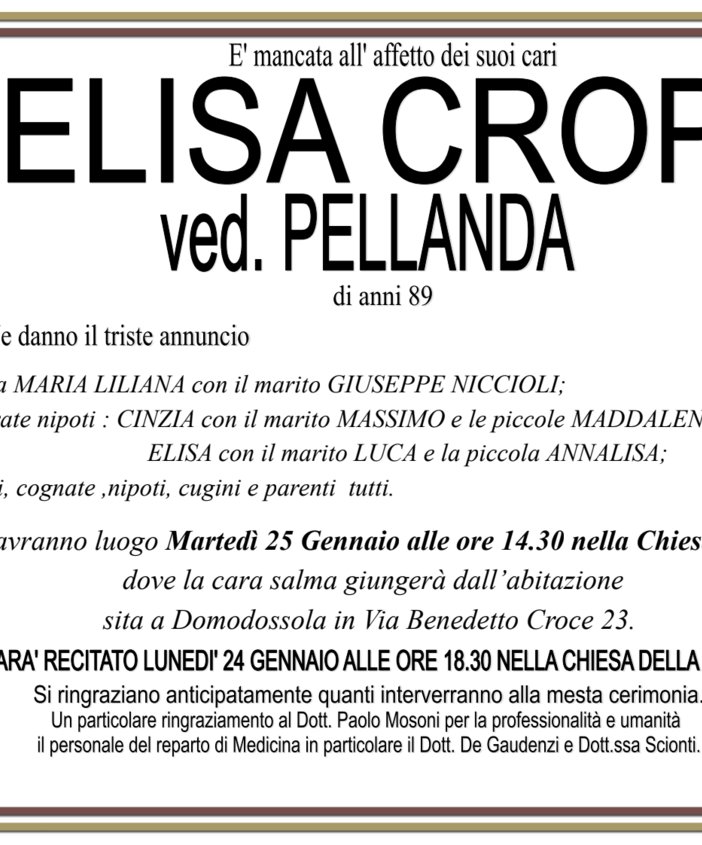 Elisa Croppi ved. Pellanda di anni 89