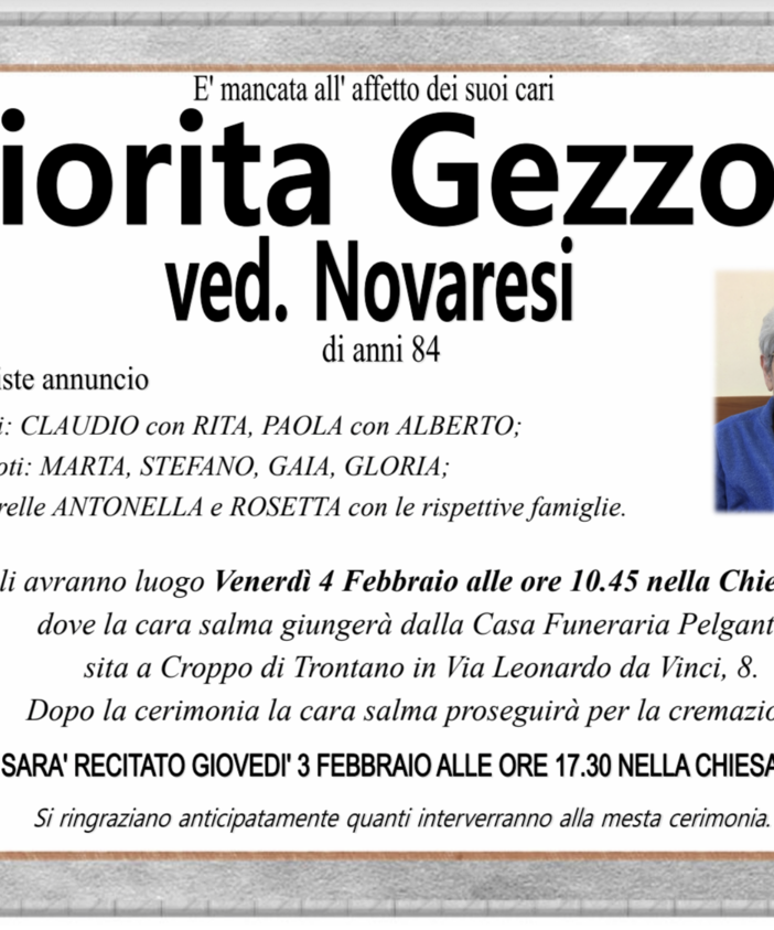 Fiorita Gezzoli ved. Novaresi di anni 84