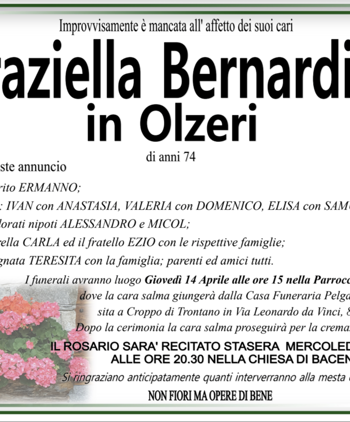 Graziella Bernardini in Olzeri di anni 74