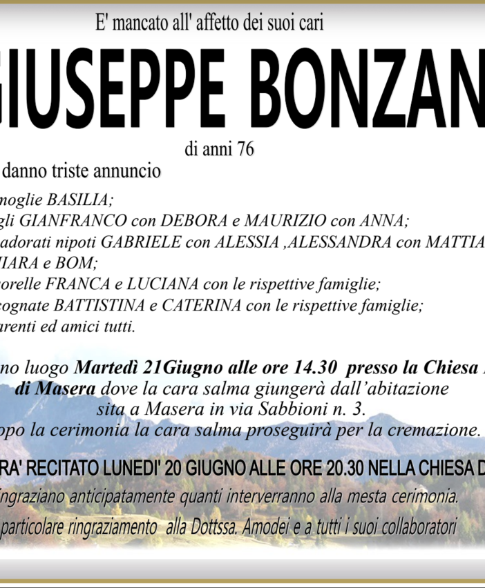 Giuseppe Bonzani di anni 76