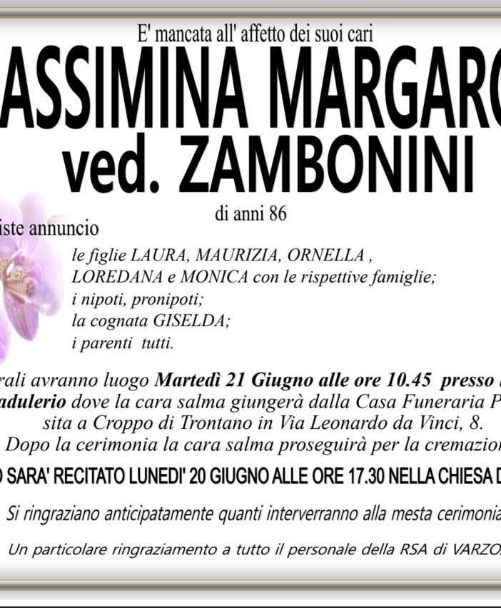 Massimina Margaroli ved. Zambonini di anni 86
