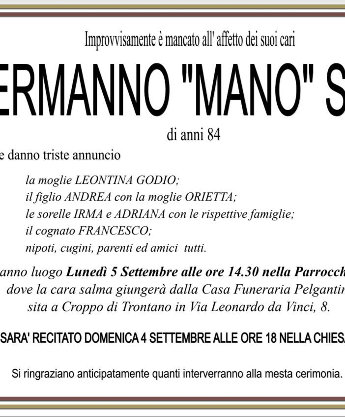 Ermanno &quot;Mano&quot; salè di anni 84