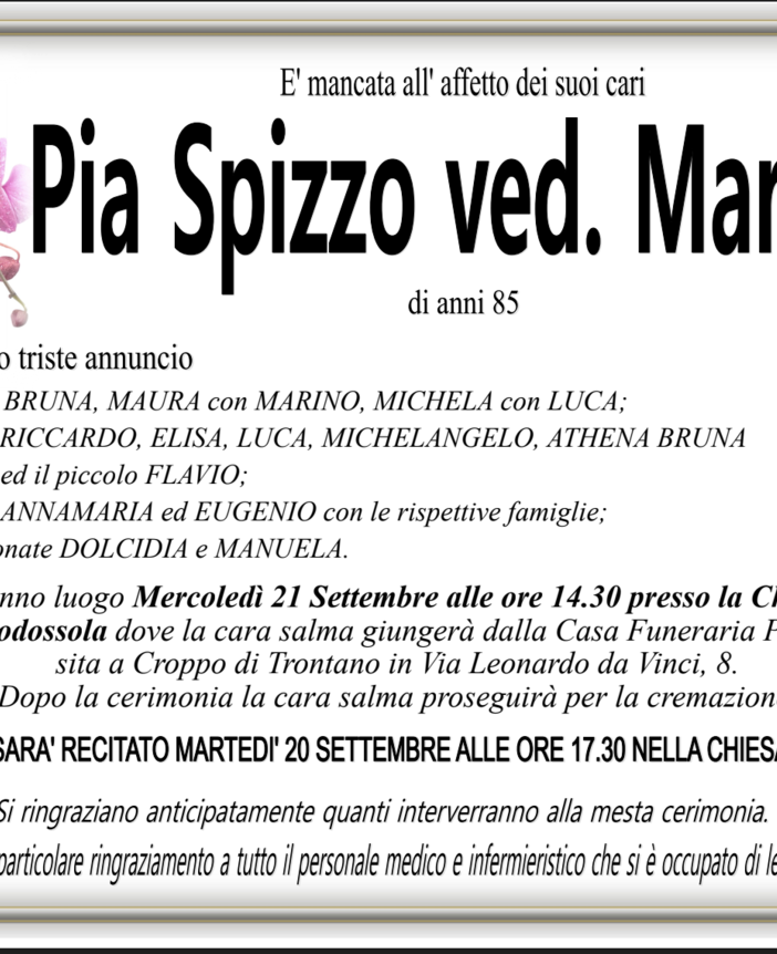 Pia Spizzo ved. Martinoli di anni 85