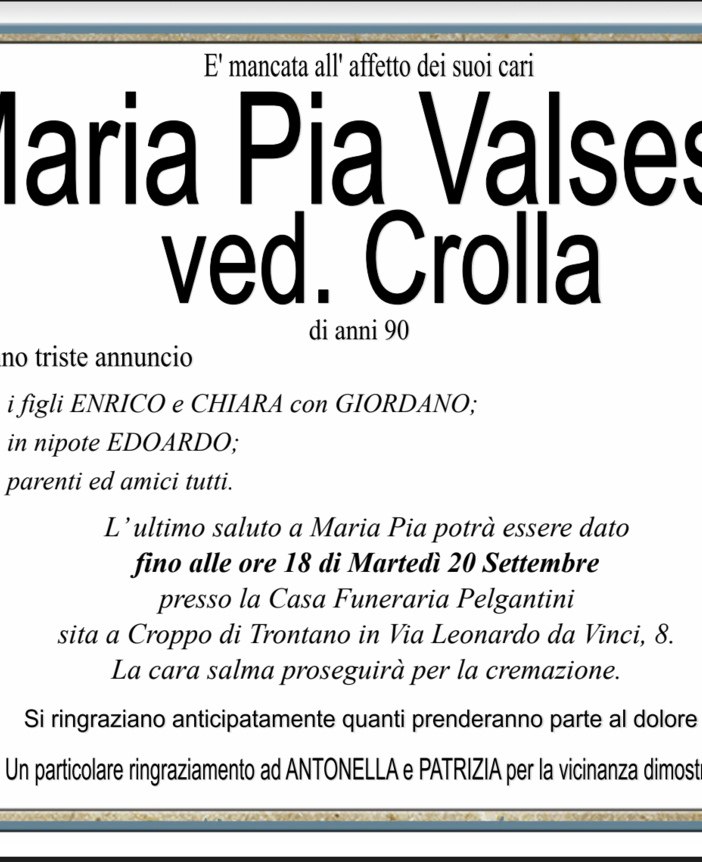 Maria Pia Valsesia ved. Crolla di anni 90