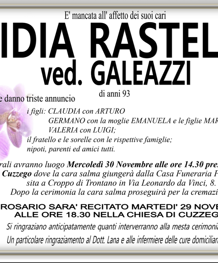 Lidia Rastelli ved. Galeazzi di anni 93