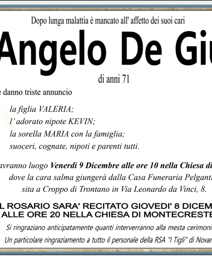 Angelo De Giuli di anni 71