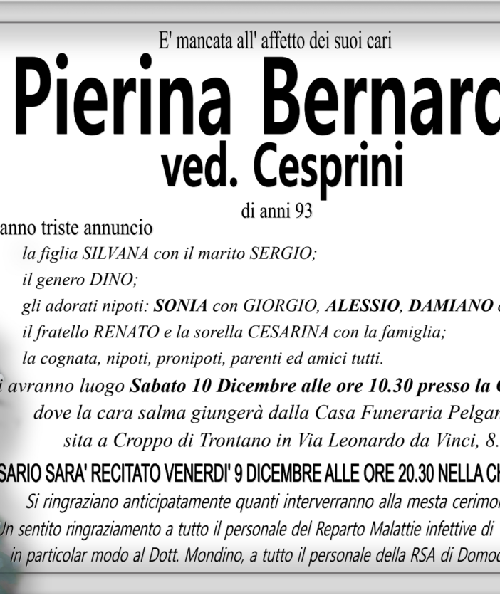 Pierina Bernardini ved. Cesprini di anni 93