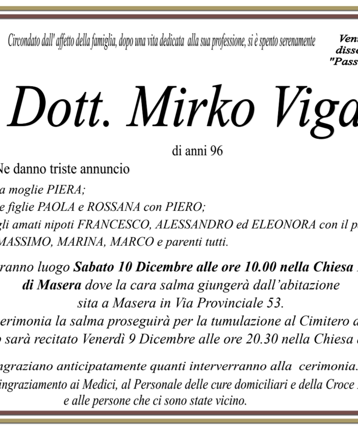 Dott. Mirko Viganò di anni 96