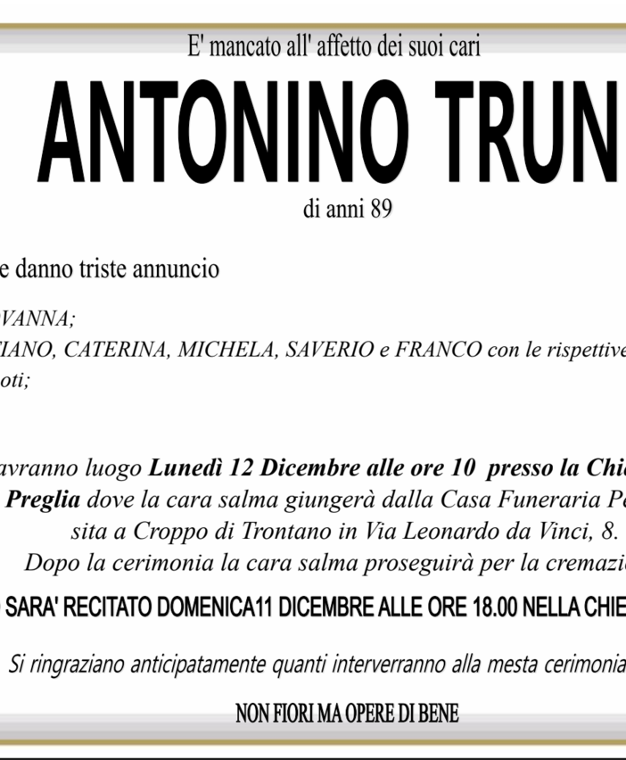 Antonio Trunfio di anni 89