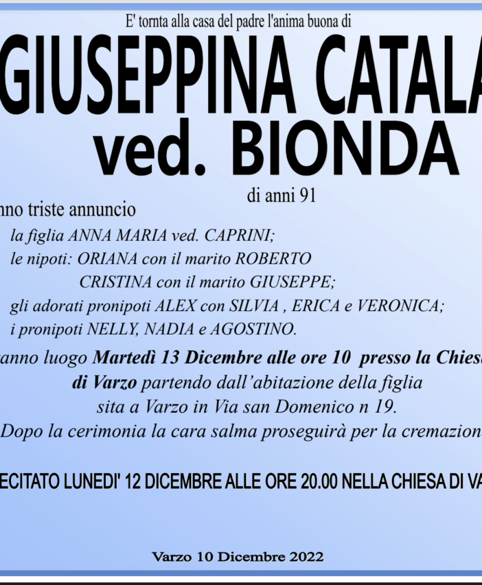 Giuseppina Catalano ved. Bionda di anni 91