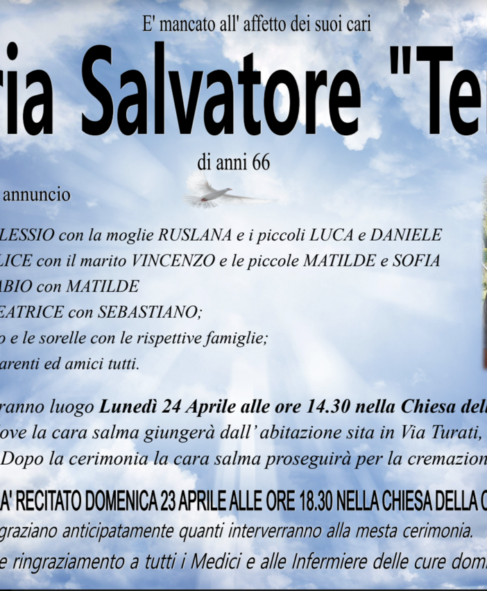 Iaria Salvatore &quot;Terry&quot; di anni 66