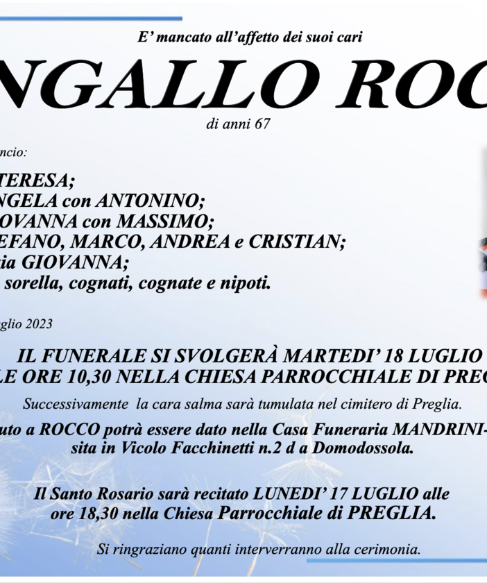 Pangallo Rocco di anni 67