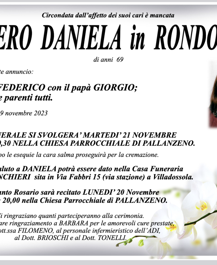 Piffero Daniela in Rondolini di anni 69