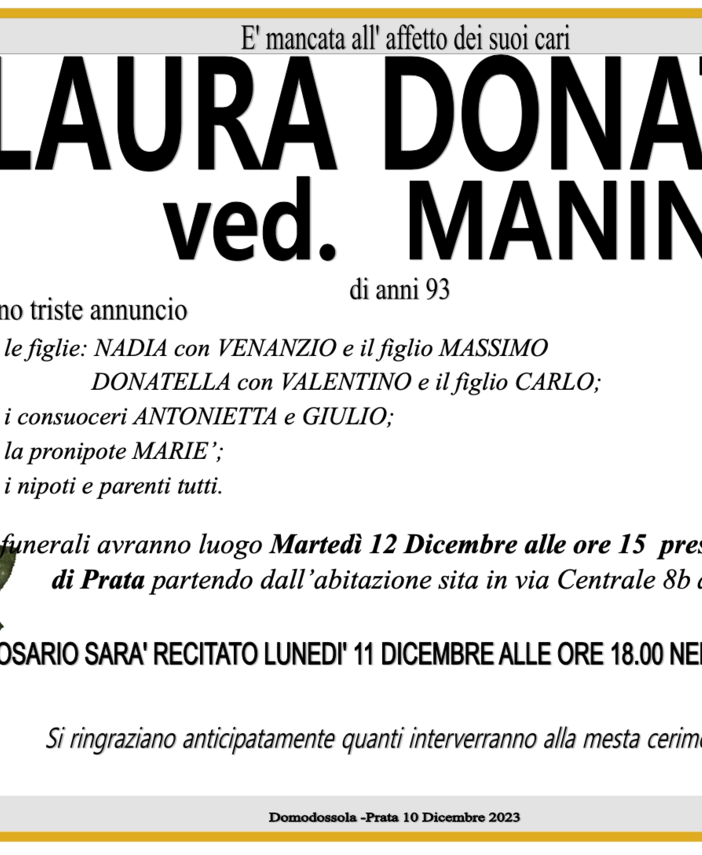 Laura Donato ved. Manini di anni 93