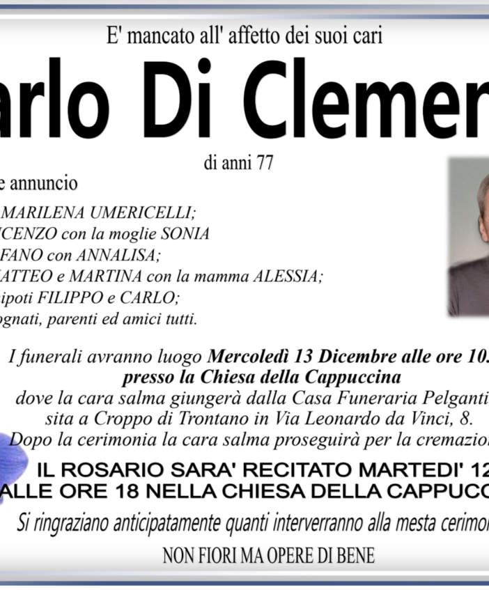 Carlo Di Clemente di anni 77