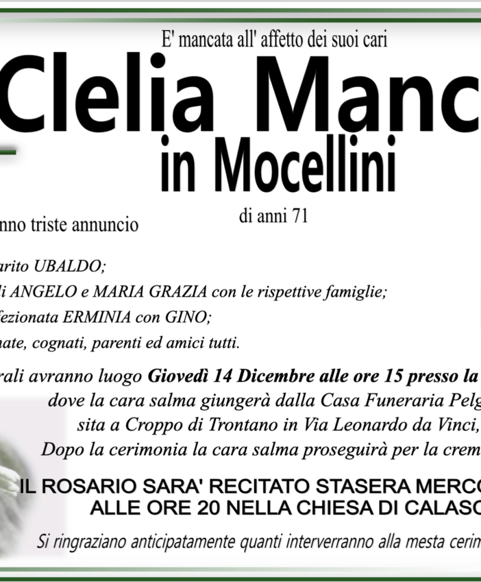 Clelia Mancini in Mocellini 71 anni