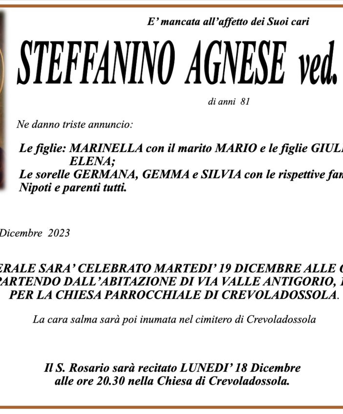 Steffanino Agnese ved. Genini di anni 81