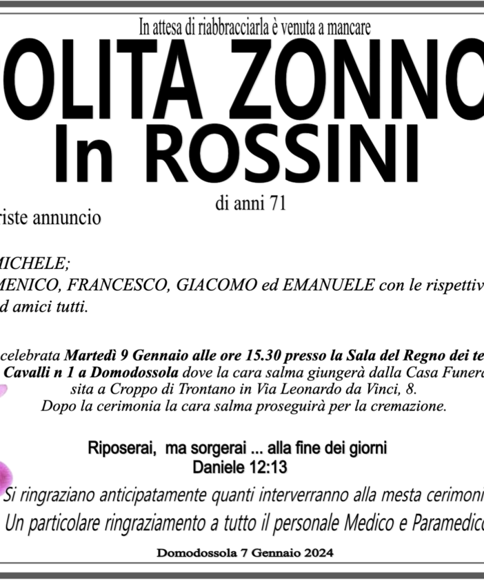 Ippolita Zonno in Rossini 71 anni