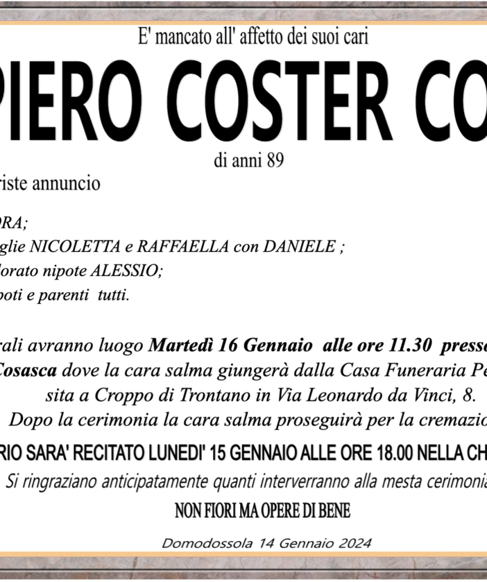 Piero Coster Comi 89 anni