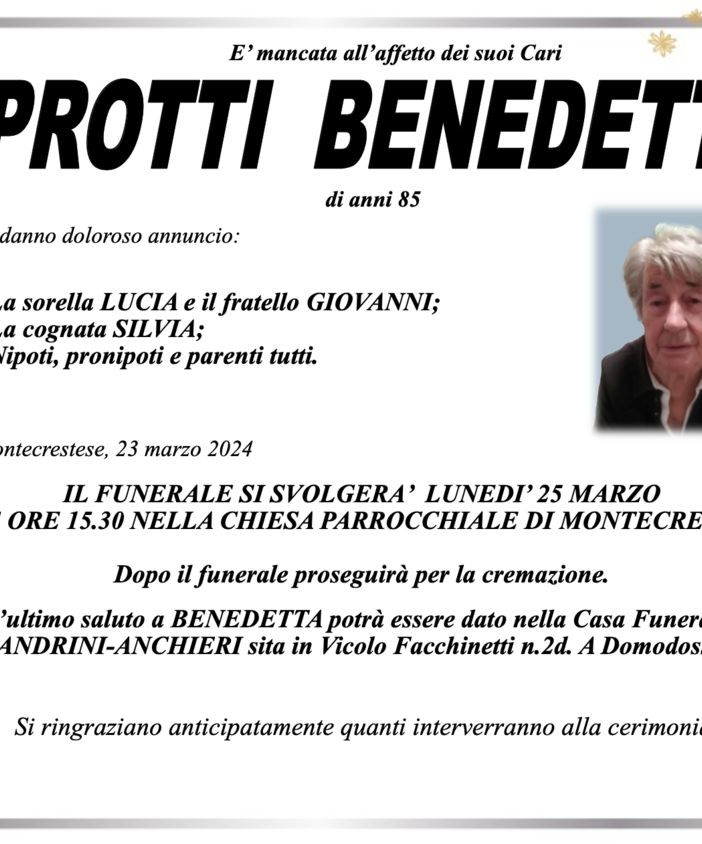 Protti Benedetta di anni 85
