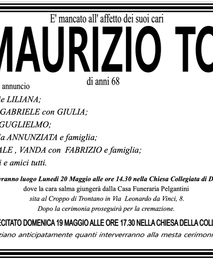 Maurizio Tori di anni 68