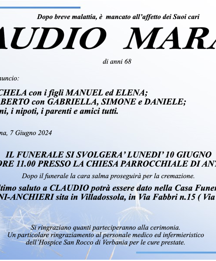 Claudio Marani di anni 68