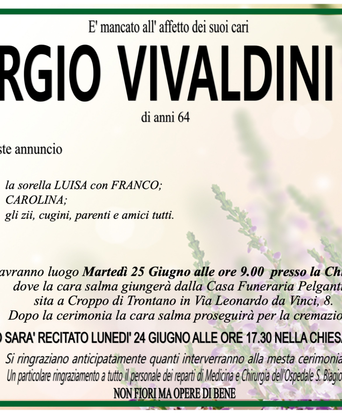 Giorgio Vivaldini di anni 64
