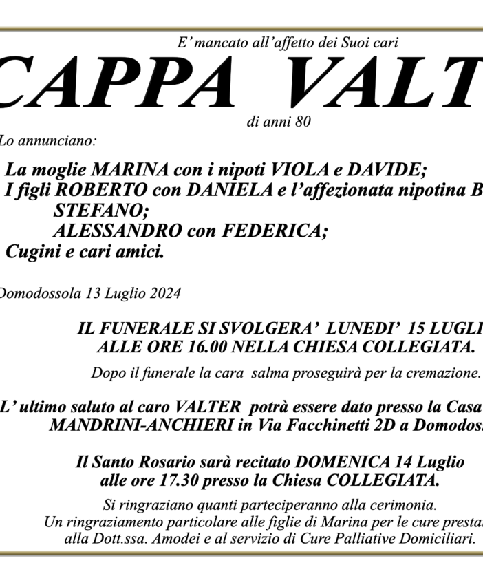 Cappa Walter di anni 80
