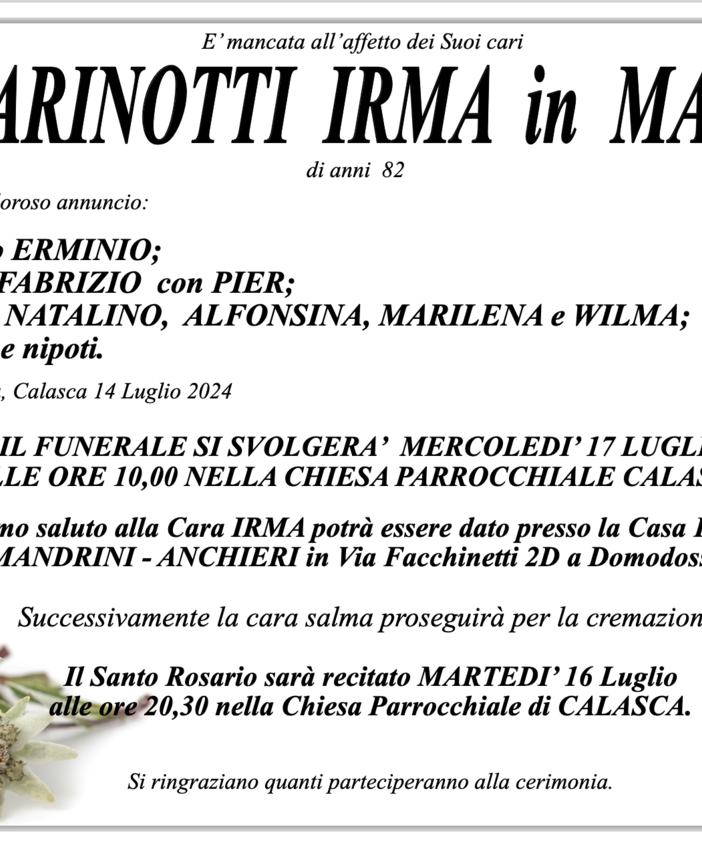 Chiaranotti Irma in Marta di anni 82
